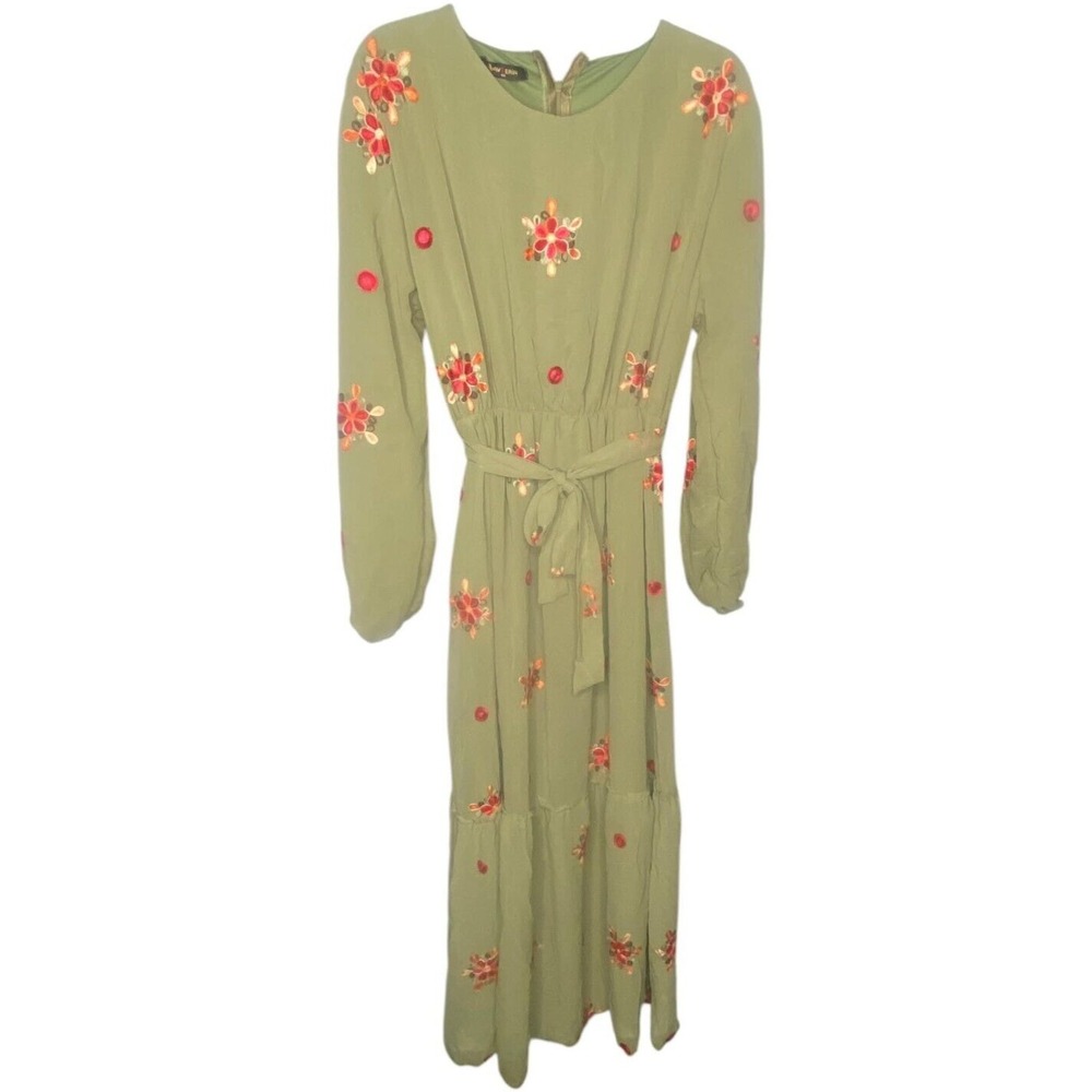 Av Zerin Women's Turkish Dress embroidered floral Maxi Boho modest size 48/US 14